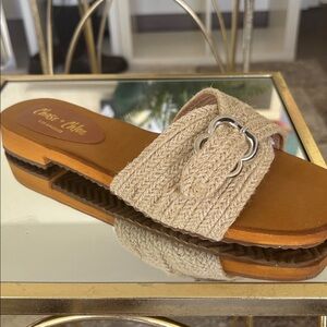 Chase + Chloe Tan Woven Slide Sandals